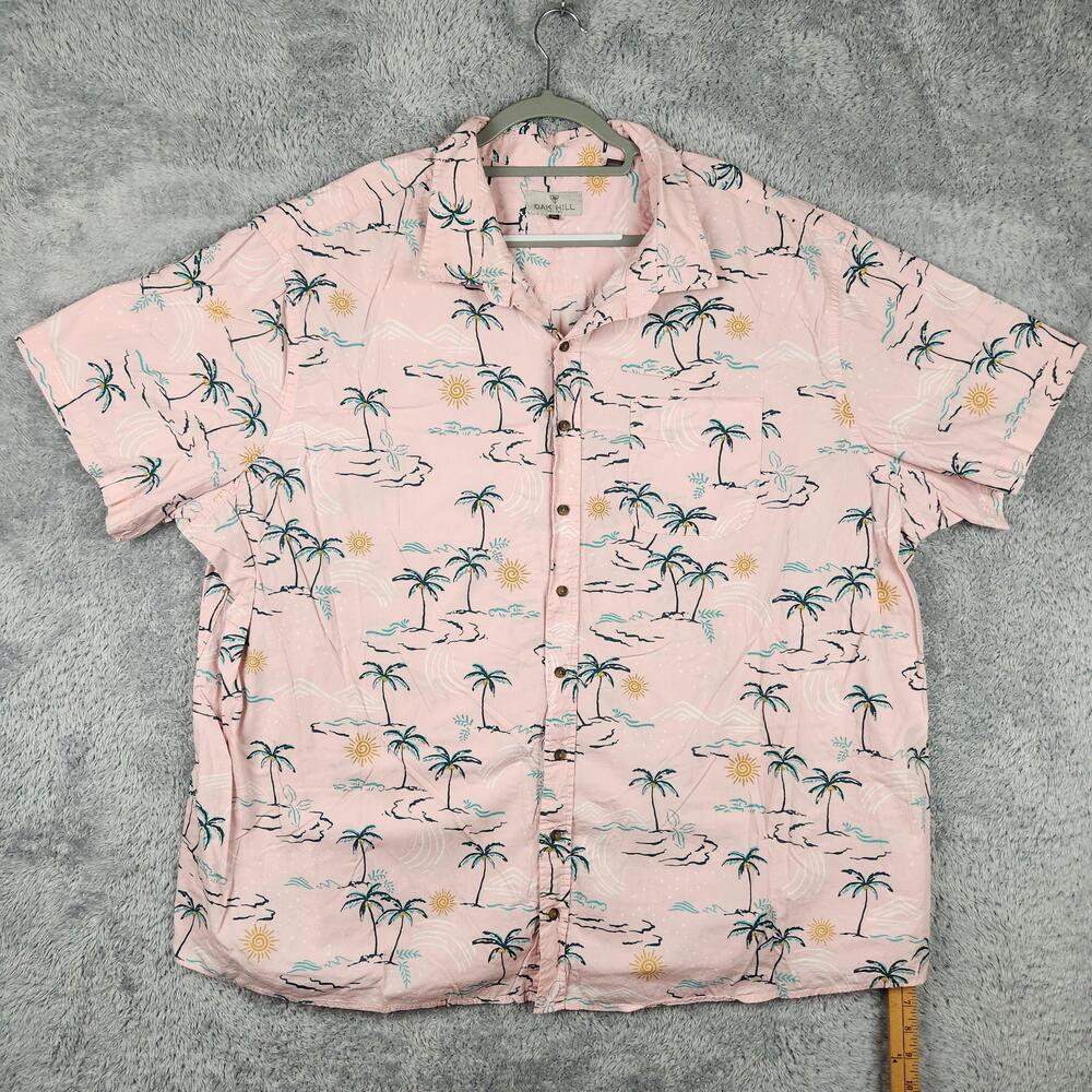 Oak Hill Shirt Mens 4XL Pink Hawaiian Palm Tree Button Aloha Camp Beach Graphic